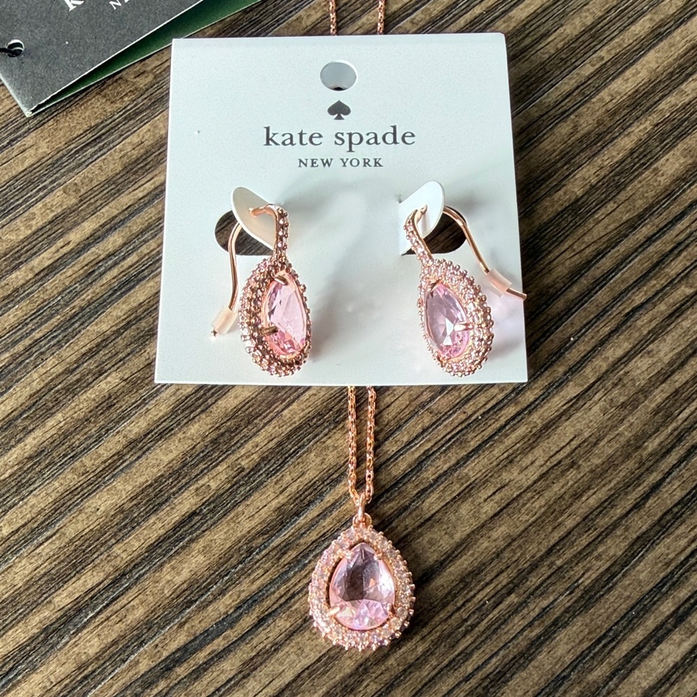 Kate Spade Brilliant Statements Pave Halo Earrings and Necklace Matching Set NWT